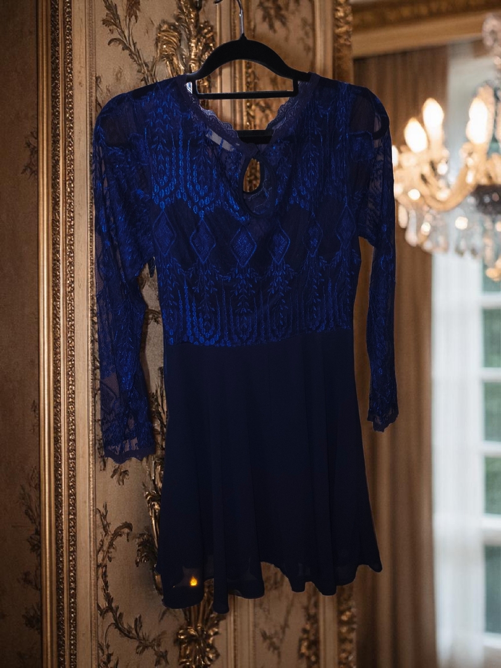 Altar'd State Royal Blue Long Sleeve Lace Fit-and-Flare Dress Size M - Picture 6 of 7